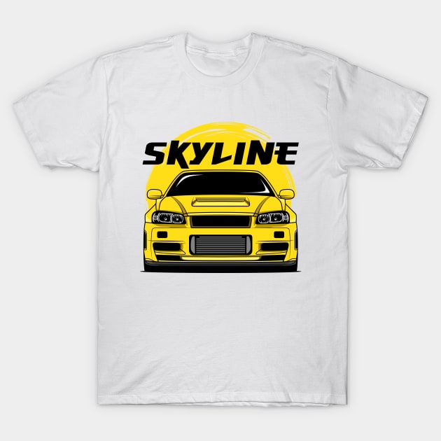 Yellow Skyline R34 T-Shirt by GoldenTuners